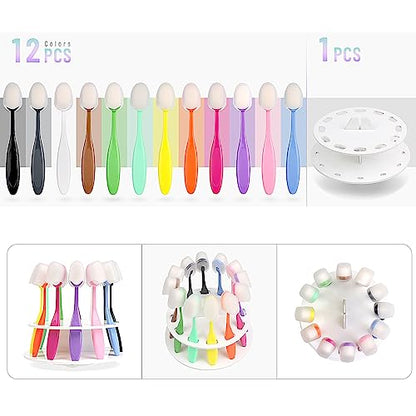 Yoseng 12 Pack Ink Blending Brushes - Perfect Tools for Card Making and Crafters Background Blending with Color Coded Handle with Stand and Covers,Diameter 0.86" - color: Light 12pcs(with Cover and Holder)
