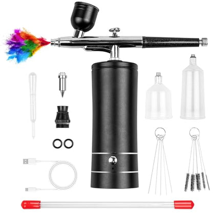 Esakoya Portable Airbrush Kit, Rechargeable Airbrush Kit with Compressor | Non-Clogging High-Pressure Air Brush Set with 0.3mm Nozzle, Cordless Air Brush for Makeup, Barber, Nail Art, Cake Decor