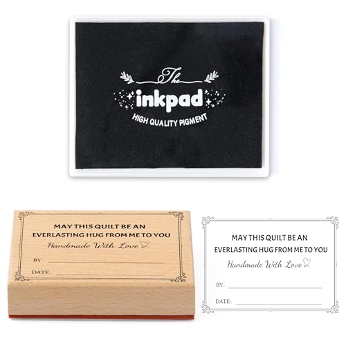 EYxsaxenk Handmade with Love Gift Tag Wooden Fabric Stamp with Black Ink Pad - color: Quilt