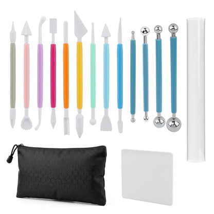 16PCS Clay Sculpting Tools Set with Roller & Storage Bag