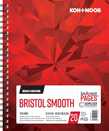 Koh-I-Noor 9" x 12" Bristol Smooth Bright White Paper Pad with In and Out Pages, 270 GSM, Side Wire-Bound, 20 Sheets per Pad (26170411013) - color: Smooth Bright White, size: 9 x 12 Inches