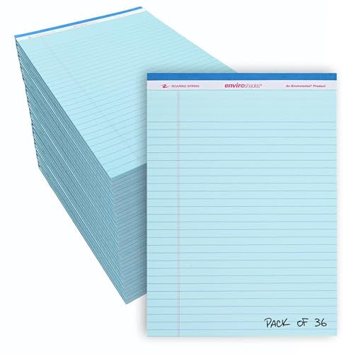 ROARING SPRING Enviroshades Blue Legal Pads, 36 Pack, Legal Ruled Recycled Colored Writing Note Pads, 8.5" x 11", 50 Sheets, Perforated Paper, Made in USA, Memo Pad For School & Office - color: Blue, style: 36 Pack