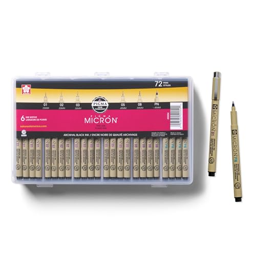 SAKURA Pigma Micron Black Ink Multi-tip Set, 72 Pen Count | Archival Black Ink Pens for Writing, Illustration & Journaling, Great for Artists, Crafters & DIY Gift Projects - size: 72 Count (Pack of 1)