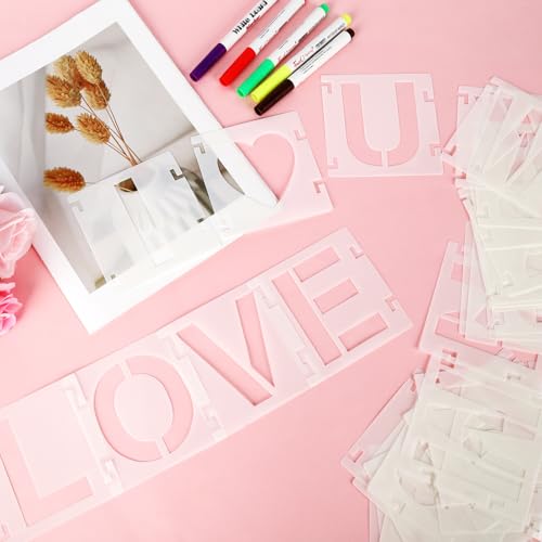 5 Inch Letter Stencils,43Pcs Reusable Letter Stencils for Painting | Alphabet Symbol Numbers Stencils Interlocking Kit for Painting on Wood, Wall, Fabric, Rocks, Chalkboard, Sign & DIY Art - size: 5 inch