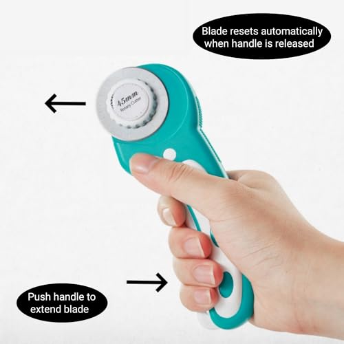 45mm Rotary Cutter for Fabric with 8pcs Rotary Blades, Rolling Fabric Cutter Crochet Edge Skip Stitch Blade Perforating Rotary Blade, Pinking Rotary Cutter for Quilting Crafts Sewing - color: Turquoise