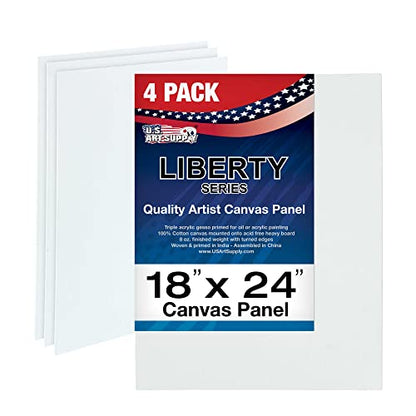 U.S. Art Supply 18 X 24 Inch Art Canvas Board Panels 4 Pack - 8 Ounce Heavyweight Cotton Acid Free Canvases for Painting Acrylics and Watercolor (1 Case of 4 Single Canvas Painting Panels) - size: 18" x 24"