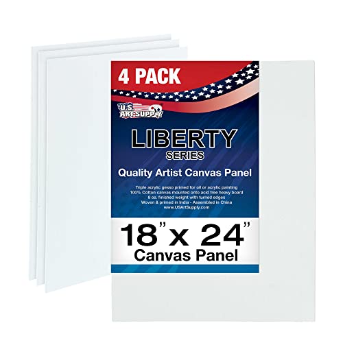 U.S. Art Supply 18 X 24 Inch Art Canvas Board Panels 4 Pack - 8 Ounce Heavyweight Cotton Acid Free Canvases for Painting Acrylics and Watercolor (1 Case of 4 Single Canvas Painting Panels) - size: 18" x 24"