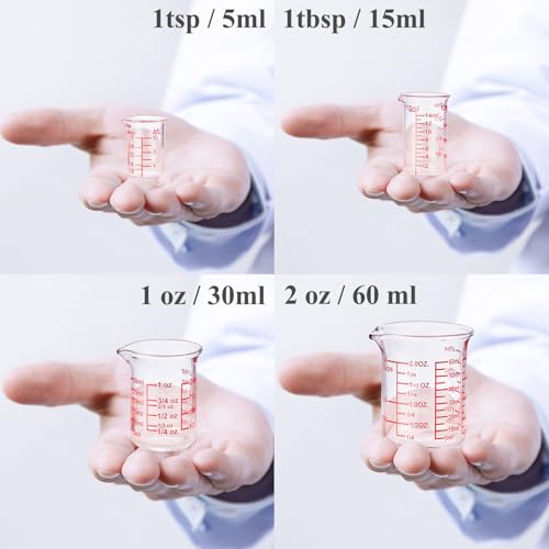 Ackers 4-Piece Glass Measuring Cup Set, Borosilicate Beaker Style Nesting Liquid Measuring Cups - size: 5ML/15ML/30ML/60ML Measuring Cup Set