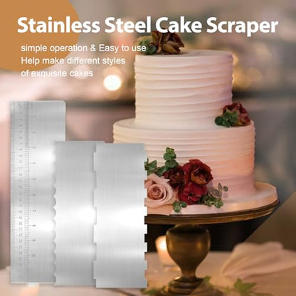 Stainless Steel Cake Spatula Set 3-Pc - 8.6" Patterned & 12" Measured