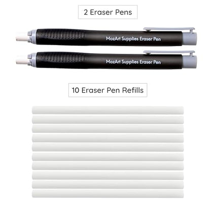 MozArt Eraser Pen Set 2 Pens + 10 Jumbo Refills for Mechanical Pencil - color: Black and White
