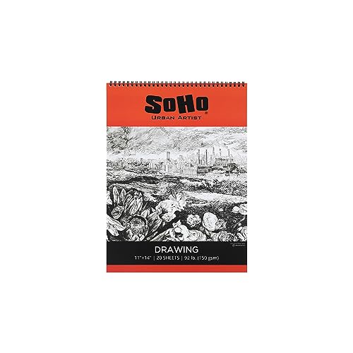 SoHo Urban Artist Softcover Drawing Pad - 11"x14" - 92 lbs/150gsm, Mixed Media, 24 Dual-Sided Sheets, Acid-Free, Wire-Bound, Micro-Perforated, Repeated Erasing & Reworking - size: 11"x14"
