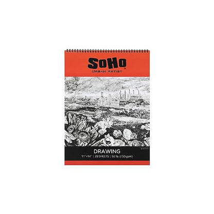 SoHo Urban Artist Softcover Drawing Pad - 11"x14" - 92 lbs/150gsm, Mixed Media, 24 Dual-Sided Sheets, Acid-Free, Wire-Bound, Micro-Perforated, Repeated Erasing & Reworking - size: 11"x14"