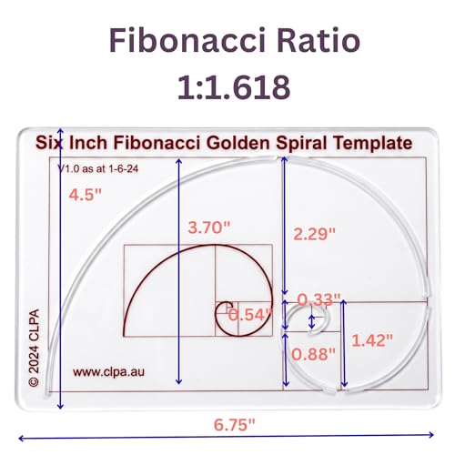 Fibonacci 6" Spiral Drawing Template, Golden Ratio Stencil - style: 6" Spiral