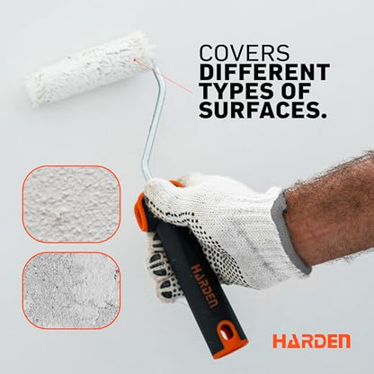 Harden Professional 4 inches 7-Piece Paint Roller Brush Set – Includes Foam & Polyester Acrylic Rollers, Silver Paint Trap, TPR Handle – Ideal for Smooth Finishes on All Paint Types