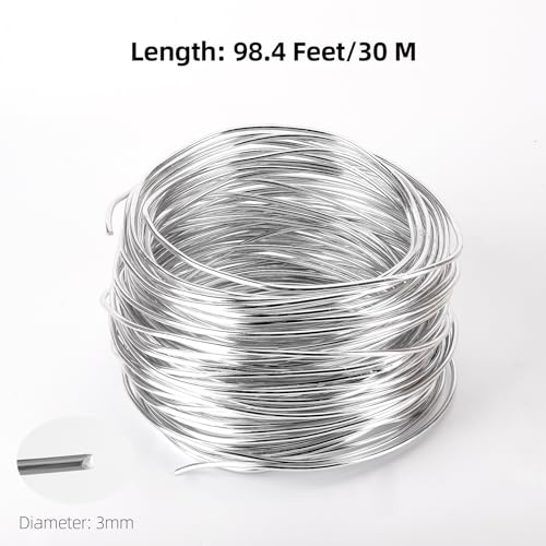 98.4 Feet 3mm Aluminum Wire, Bendable Metal Craft Wire, Armature Wire for Sculpting, Making Dolls Skeleton DIY Crafts (Silver, 30 m x 3 mm, 1 Roll)