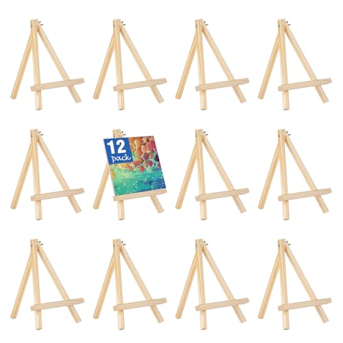 12 Pack 10 Inch Mini Wooden Display Easels | Tripod Painting Easel Stand, Portable Art Canvas Holder for Photos, Prints and Signs