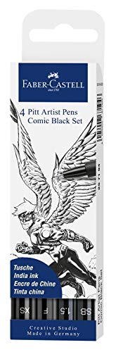 Faber-Castell Creative Studio Pitt Artist Pen India Ink Pen, Black, Pack of 4, For Art, Craft, Drawing, Sketching, Home, School, University, Colouring
