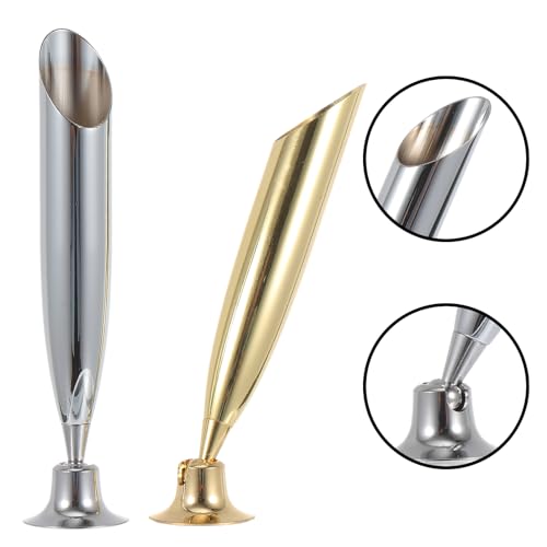 Ciieeo Single Pen Display Stand Organizer Metal Pen Holder 2pcs Metal Insertion Dip Pen Holder Pen Base Quill Fountain Desktop Pens Base - color: Silver Golden, size: 8.2x1.7x1.2cm