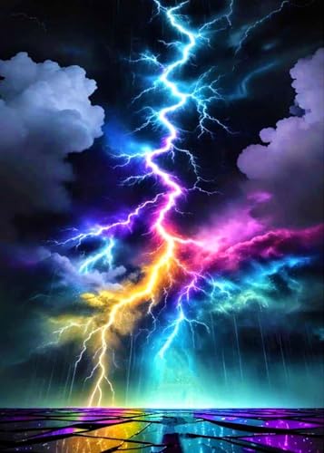 Diamond Art Kits for Adults, Colorful Lightning 5D Diamond Painting | DIY Full Round Gem Crystal Art paint by Diamond Dots , Home Wall Decor 12x 16 In - color: JK550-1