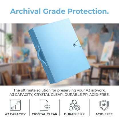 Huacan A3 Art Portfolio Folder - 30 Pocket (60 Pages) Art Portfolio Binder with Handle, Large Capacity Artwork Storage Organizer for 12x16in