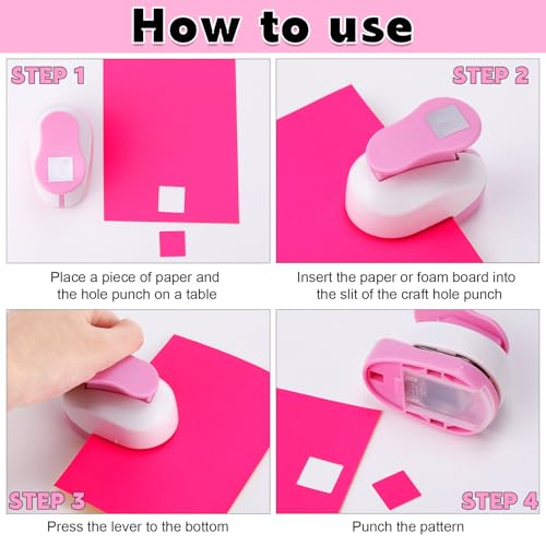 CHENGU 3 Pack Square Hole Punch 2"/1"/0.6", Pink | Paper Craft Cutters for Card Making, Shape Punches for Scrapbooking, Includes 10 Sheets Stickers, Photo Album DIY Projects - color: Pink, style: Square