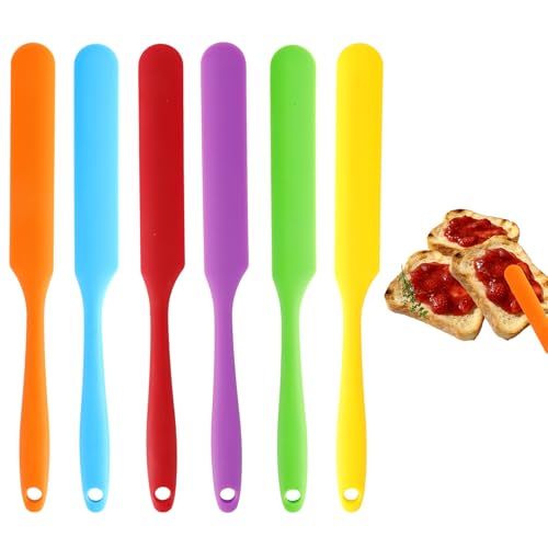 Silicone Jar Spatula 6 pcs Jar Scraper Long Handle Thin Spatula Heat Resistant Cake Cream Spatulas Set Non-Stick Sourdough Stirring Stick Jam Spreader for Cake Cream Butter Jam Kitchen Baking Mixing - color: Style2: 6 PCS