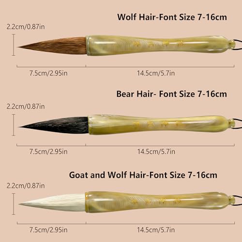 3PCS Large Chinese Calligraphy Brush Set with Adjustable Holder | Chinese Sumi Ink Brush for font 7-16cm Large-Scale Floral Art, Ink Heavy Painting and Write Couplets, Large Characters - color: Large Brushes