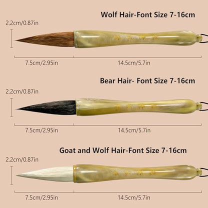 3PCS Large Chinese Calligraphy Brush Set with Adjustable Holder | Chinese Sumi Ink Brush for font 7-16cm Large-Scale Floral Art, Ink Heavy Painting and Write Couplets, Large Characters - color: Large Brushes