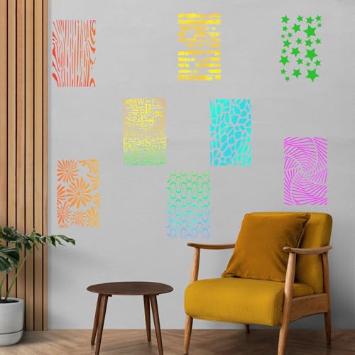 8PCS Large Stencils for Geometric Painting, Reusable Geometric Painting Stencils Abstract Layering Stencil for Painting on Wood Canvas Furniture Floor Decor DIY Supplies - style: Geometric 1