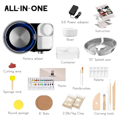 Pottery Wheel for Kids and Beginners - Complete Pottery Set with 6" Turntable with Two-Way Rotation, 2.2lb Clay, Art Supplies Sculpting Tools, Craft Gifts for Kids | Complete Pottery Set with 6" Two-Way Rotating Turntable, 2.2lb Clay, Art Supplies Sculpti