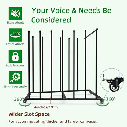 Art Storage Rack, Art Canvas Storage, Canvas Boards Rack Art Storage with Handle & Caster Wheels for Drawing Board, Panel, Paper Pad for Art Studios, Artworks, Gallery, Black