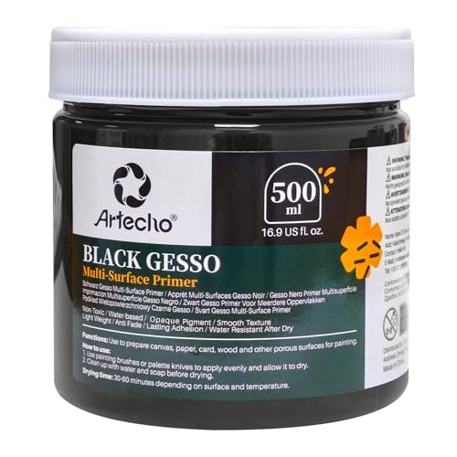 Artecho Black Gesso 16.9oz / 500ml Primer - color: black, size: 16.9 Fl Oz (Pack of 1)