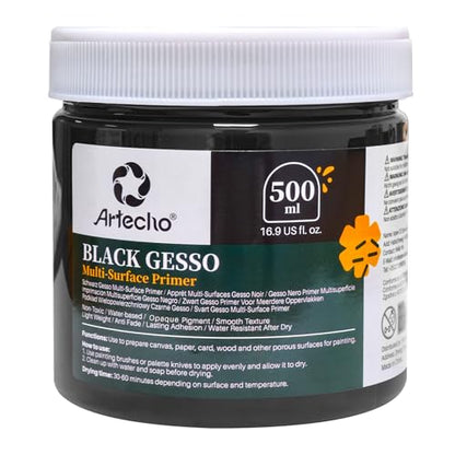 Artecho Black Gesso 16.9oz / 500ml Primer - color: black, size: 16.9 Fl Oz (Pack of 1)