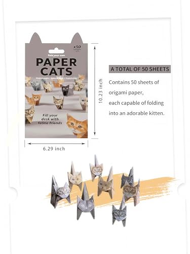 3D Origami Cat Kit, 50 Paper Cats, DIY Craft Kit for Adults & Teens