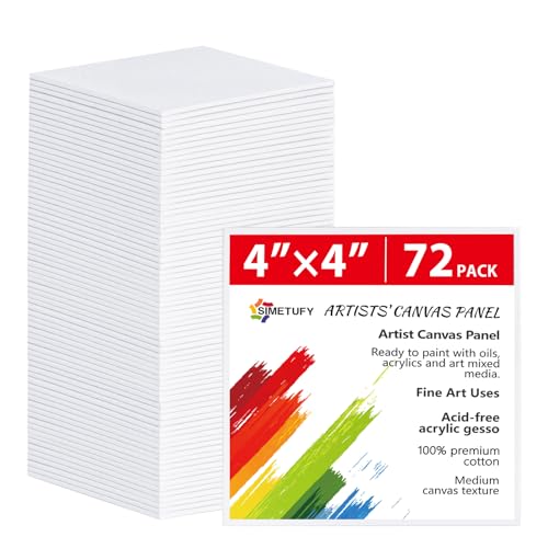 Simetufy 72 Pcs 4x4inch Mini Canvas Boards for Painting, Square Art Panels - size: 4"x4"- 72 pack