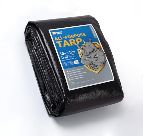 GUARD SHIELD Tarps Heavy Duty Waterproof 10x12 Feet Black Poly Tarp Cover Outdoor Thick UV Resistant Tarpaulin with Grommets 10mil - color: Black, size: 10x12
