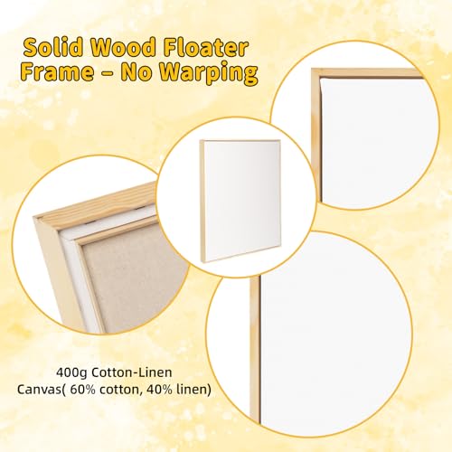 4 Pack 18 x 24 inch Floater Frame Canvas –Gallery Wrapped Canvas Set | Cotton-Linen Blend (400 gsm), Triple Acid-Free Gesso, Warp Resistant, Ready to Hang for Oil and Acrylic - color: Light Brown, size: 4pk-18x24 in