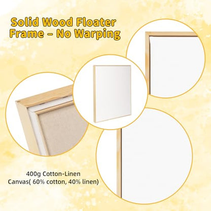 4 Pack 18 x 24 inch Floater Frame Canvas –Gallery Wrapped Canvas Set | Cotton-Linen Blend (400 gsm), Triple Acid-Free Gesso, Warp Resistant, Ready to Hang for Oil and Acrylic - color: Light Brown, size: 4pk-18x24 in