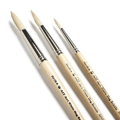 AIT Art Round Paint Brushes, Pack of 3, Sizes 4, 6, 8, White Hog Bristles, Handmade in USA for Trusted Performance with Heavier and Thicker Paints - size: 4, 6, 8