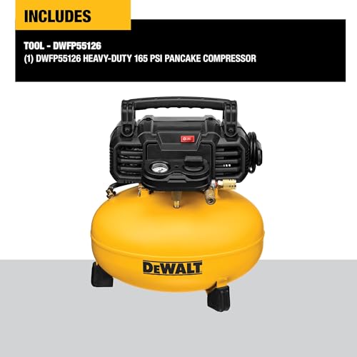 DEWALT Pancake Air Compressor, 6 Gallon, 165 PSI (DWFP55126) | Oil-Free Maintenance-Free Pump, Wood Working, Roofing, Home, Jobsite, 165 Max PSI, 2.6 SCFM @ 90 PSI