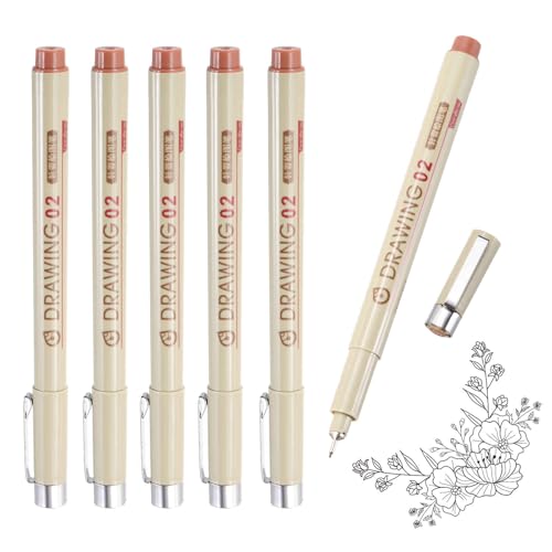 MECCANIXITY 02 Fineliner Ink Pens, 6Pcs 0.3mm Brown Micro Pens with Waterproof Archival Ink for Watercolor Sketching Cartoon Technical Drawing - style: 02#