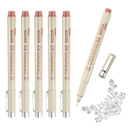 MECCANIXITY 02 Fineliner Ink Pens, 6Pcs 0.3mm Brown Micro Pens with Waterproof Archival Ink for Watercolor Sketching Cartoon Technical Drawing - style: 02#