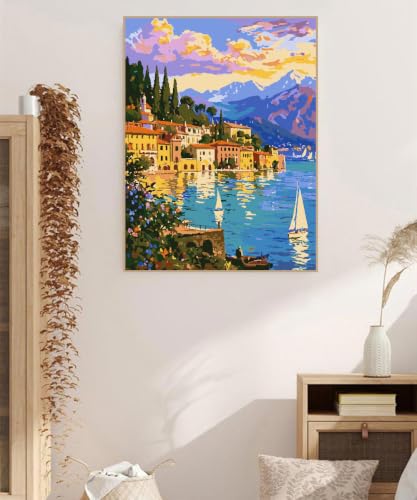 ZRIZQ Paint by Numbers Kit for Adults Beginner Landscape,City Scape,16x20 | Full set with wooden brushes,rolled canvas,rich paints.Calming activity.Beginner friendly.Just open and paint. - color: 16"X20"Rolled Canvas-Landscape 16