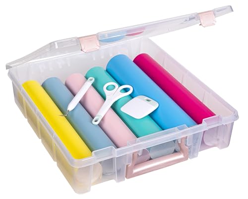 ArtBin Essentials 12 x 12 One-Compartment Craft Box, Clear | One Open Compartment, 15.25 x 14 x 3.5 Inches, Secure Latches, Stackable, Durable Polypropylene - color: Rose Gold
