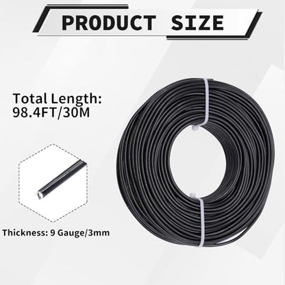9 Gauge Aluminum Craft Wire, 100 Feet 3mm Bendable Metal Wire for Jewelry Making, Sculpting and Floral Design, Soft Armature Wire for DIY Crafts (Black) - size: 9 Gauge(3mm), style: Black