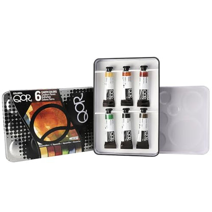 QoR Earth Colors 6 Set by GOLDEN, 6 x 5 ml tubes, Professional Watercolor Paint Set