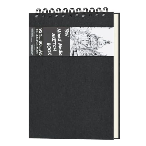 8.3" x 5.8" Hardcover Sketchbook, Top Spiral Bound Art Journal Sketchbook, 60 Sheets 92LB/150 GSM Acid-Free Drawing Neutral White Mixed Media Paper for Adults Beginners Artists.Black - color: 150gsm-neutral white paper black