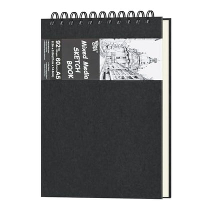 8.3" x 5.8" Hardcover Sketchbook, Top Spiral Bound Art Journal Sketchbook, 60 Sheets 92LB/150 GSM Acid-Free Drawing Neutral White Mixed Media Paper for Adults Beginners Artists.Black - color: 150gsm-neutral white paper black
