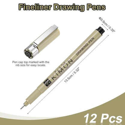 PATIKIL Fineliner Pens, 0.5mm Fine Points Drawing Pen Waterproof Inking Markers Liner Artist Watercolor Supplies Drawing Kit for Adult Sketching Journaling, Pack of 12 - style: 0.5mm Fine Points