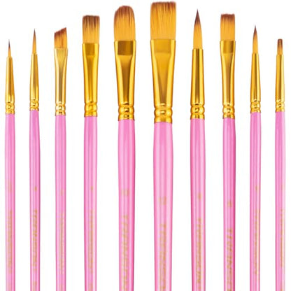 Transon 20pcs Bulk Artist Paint Brush Set for Acrylic Watercolor Gouache Hobby Craft Face Painting Pink - color: Pink